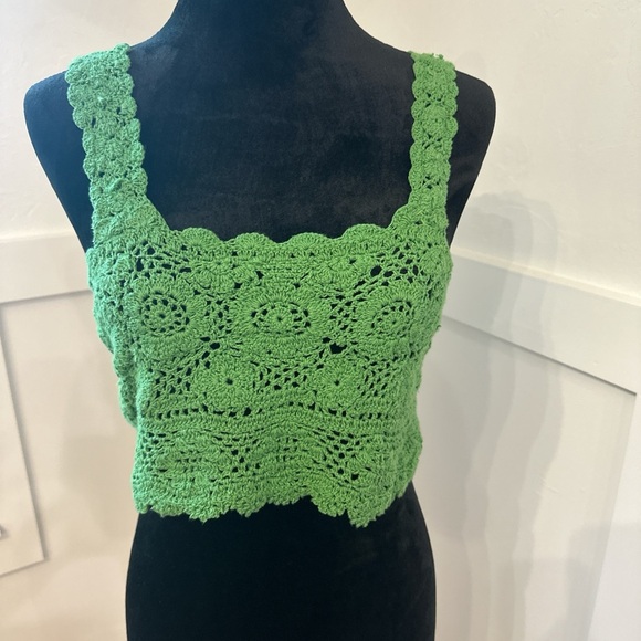 Free People Green Sleeveless Crop Tank Top - Picture 1 of 5